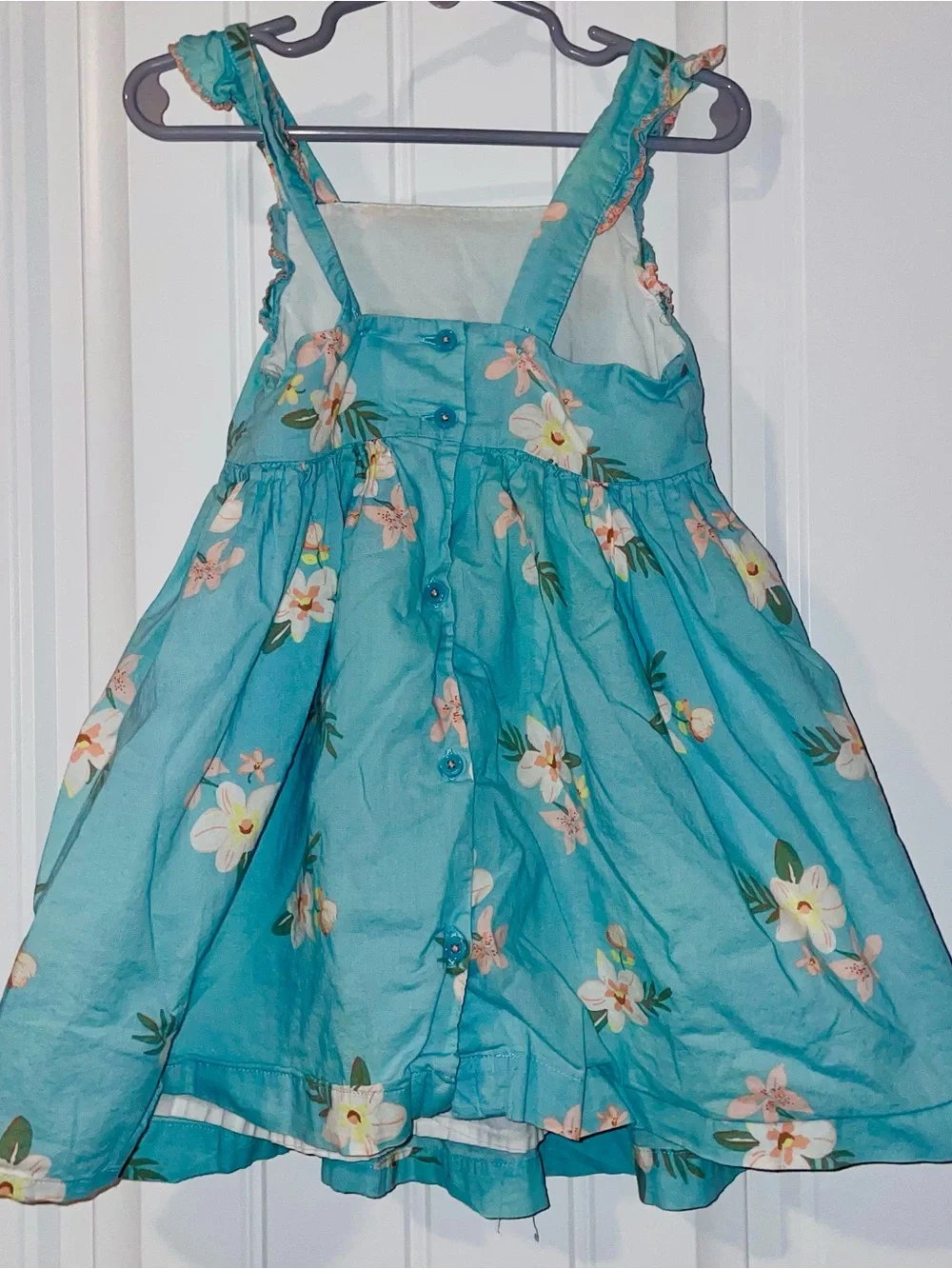 OshKosh B’gosh Girls 3T Aqua Floral Sundress Ruffle Strap Tropical Dress